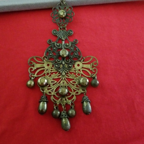 Antique Goldtone Chandelier Earrings - Picture 2 of 7